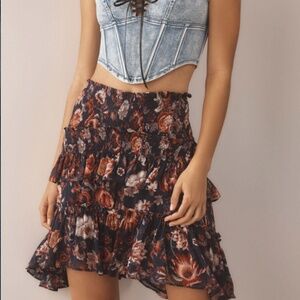Anthropologie Asymmetrical Smocked Mini Skirt